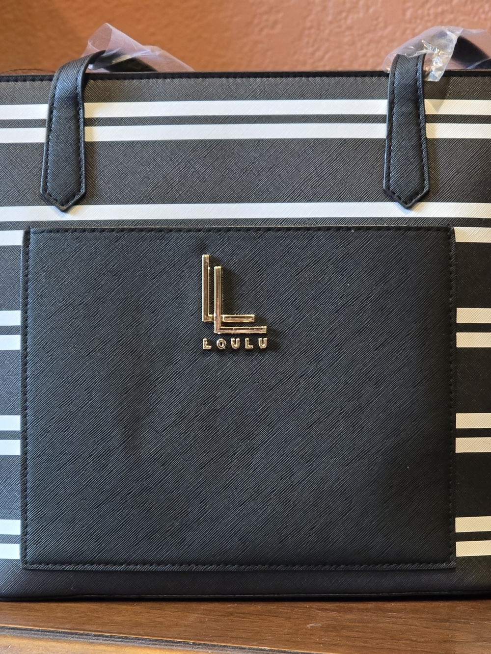 NWT LOULU Black White Striped Tote Bag Large Shoulder Handbag - Picture 2 of 2